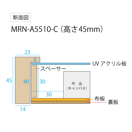 BXライン 油彩額縁:MRN-A5510-C 黒[高さ45mm](UVカットアクリル) 【既